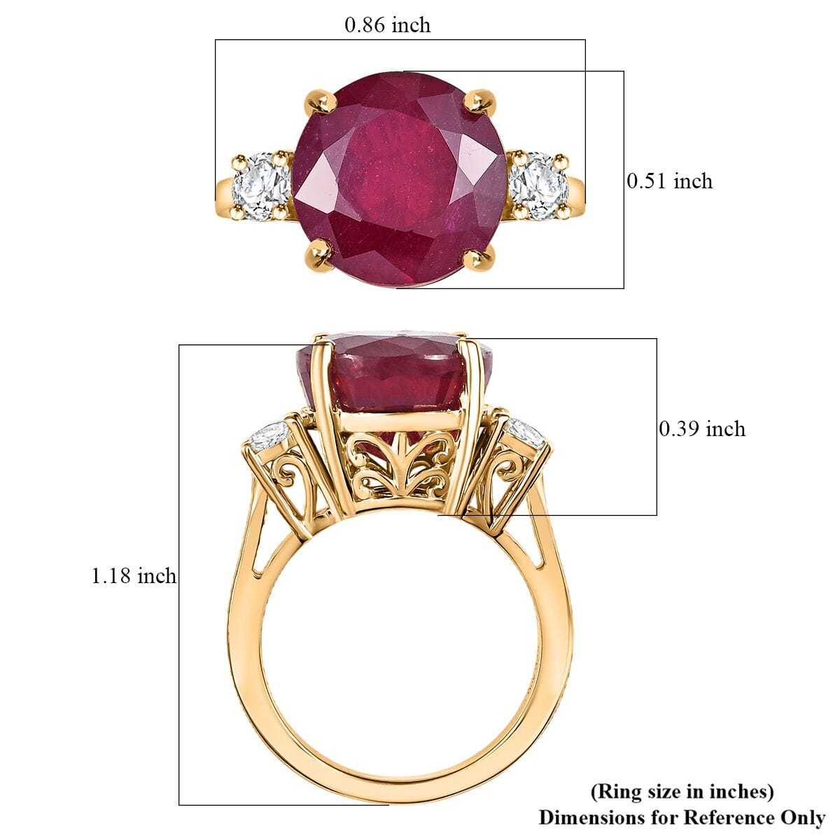 Niassa Ruby (FF) and Moissanite 10.90 ctw Crimson Grace Ring in 18K Vermeil Yellow Gold Over Sterling Silver (Size 7.0) image number 5