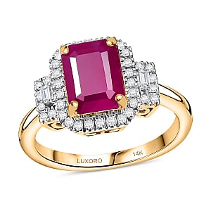 14K Yellow Gold  AAA   Royal Ruby ,  White Diamond  I2 Main Stone With Side Stone Ring ,  Gold Wt. 3.5 g 2.76 ctw