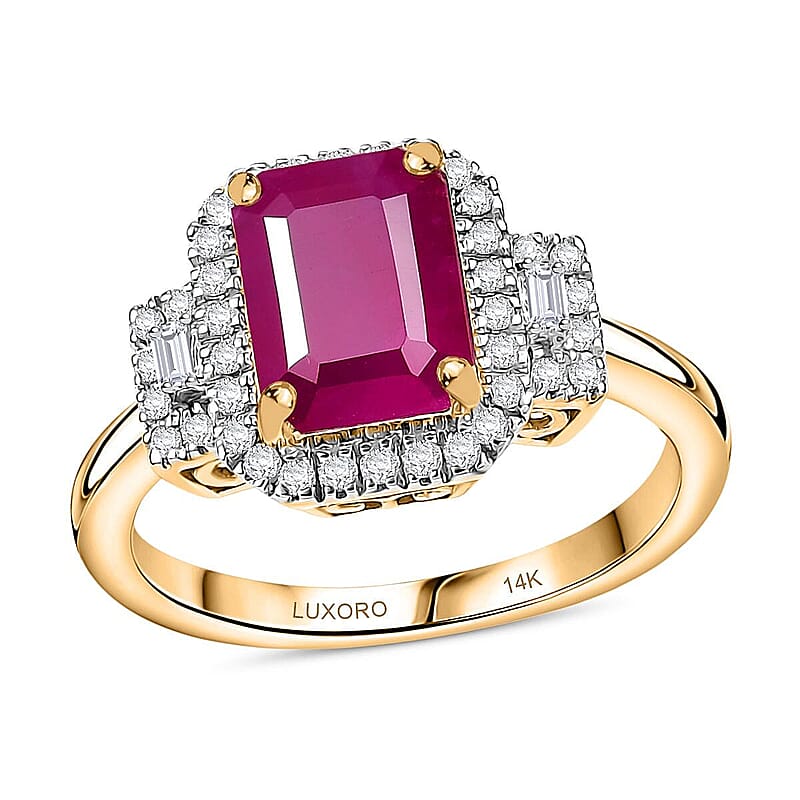 Luxoro AAA Royal Ruby and Diamond I2 2.75 ctw Ring in 14K Yellow Gold (Size 8.0) 4.48 Grams