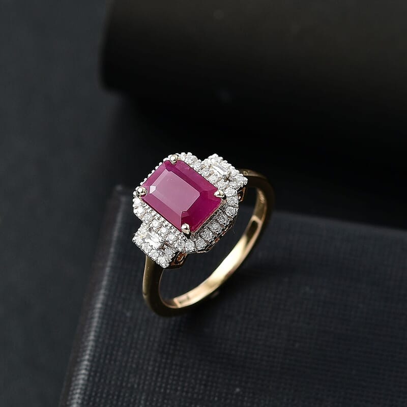 Luxoro AAA Royal Ruby and Diamond I2 2.75 ctw Ring in 14K Yellow Gold (Size 8.0) 4.48 Grams