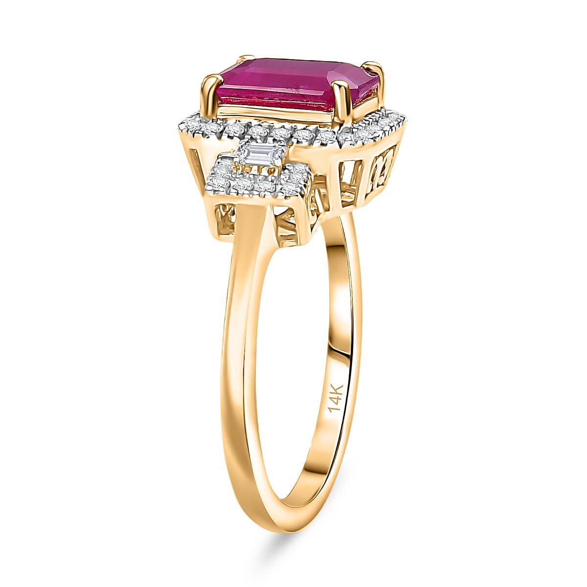 14K Yellow Gold  AAA   Royal Ruby ,  White Diamond  I2 Main Stone With Side Stone Ring ,  Gold Wt. 3.5 g 2.76 ctw image number 3