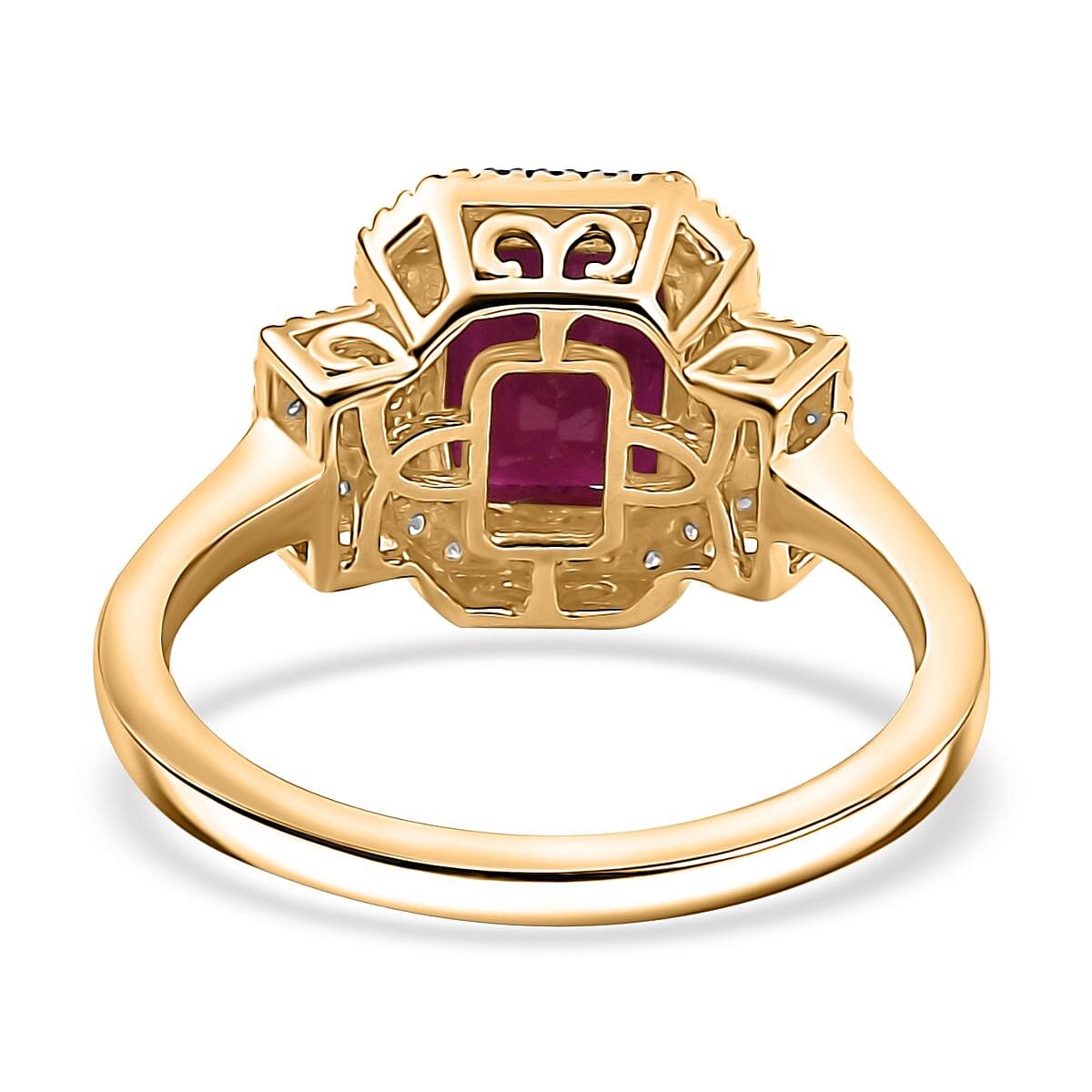 14K Yellow Gold  AAA   Royal Ruby ,  White Diamond  I2 Main Stone With Side Stone Ring ,  Gold Wt. 3.5 g 2.76 ctw image number 4