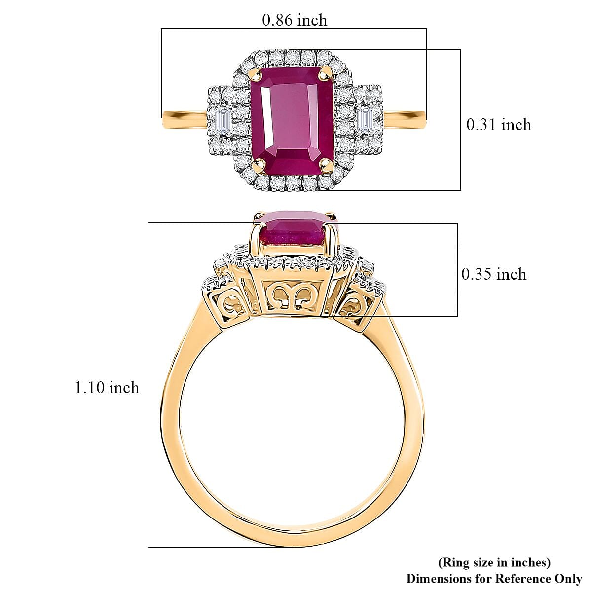 14K Yellow Gold  AAA   Royal Ruby ,  White Diamond  I2 Main Stone With Side Stone Ring ,  Gold Wt. 3.5 g 2.76 ctw image number 5