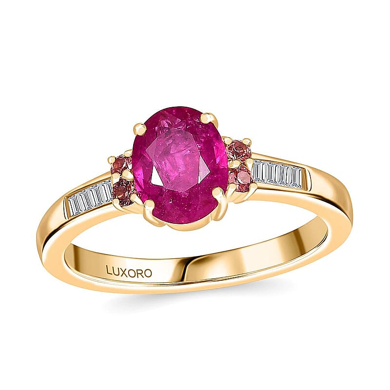 Luxoro 10K Yellow Gold AAA Royal Ruby, Padparscha Sapphire and Diamond (I2) (0.16 cts) Ring (Size 6.0) 1.60 ctw