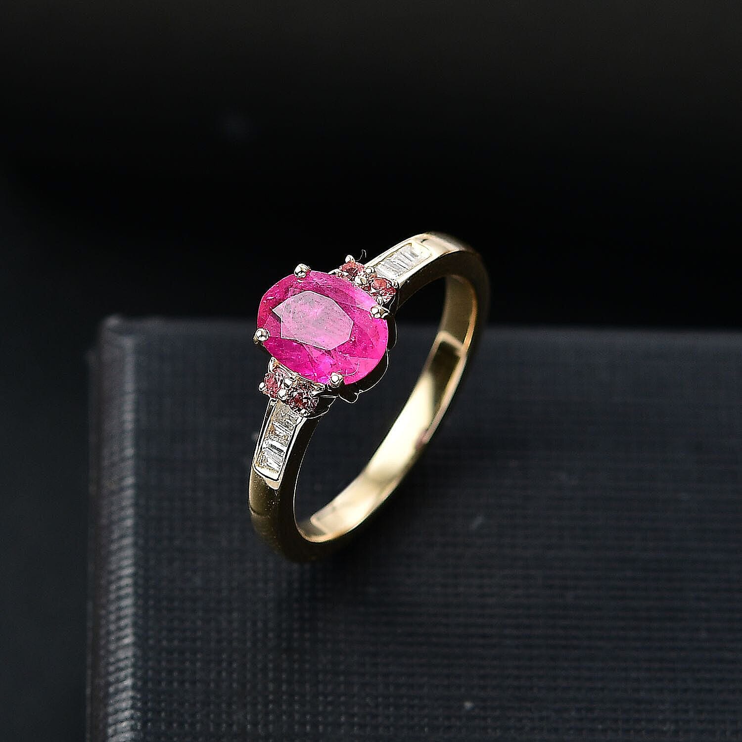Luxoro 10K Yellow Gold AAA Royal Ruby, Padparscha Sapphire and Diamond (I2) (0.16 cts) Ring (Size 6.0) 1.60 ctw