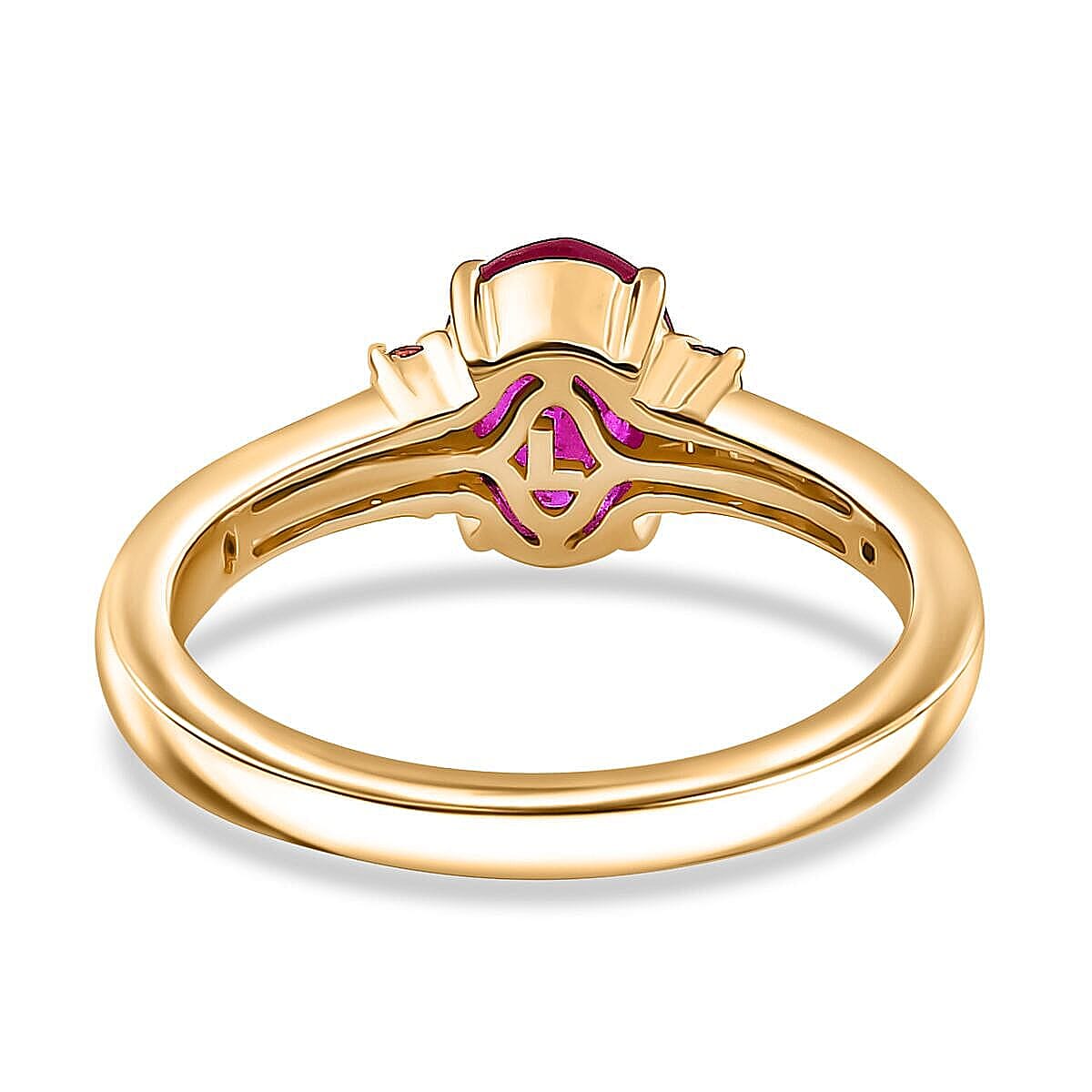 Luxoro 10K Yellow Gold AAA Royal Ruby, Padparscha Sapphire and Diamond (I2) (0.16 cts) Ring (Size 6.0) 1.60 ctw