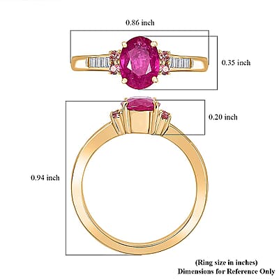 Luxoro 10K Yellow Gold AAA Royal Ruby, Padparscha Sapphire and Diamond (I2) (0.16 cts) Ring (Size 6.0) 1.60 ctw