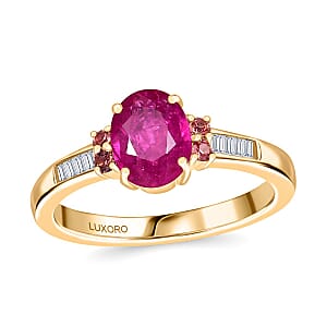 10K Yellow Gold  AAA   Royal Ruby ,  Padparadscha Sapphire ,  White Diamond  I2 Main Stone With Side Stone Ring ,  Gold Wt. 3.25 g 1.49 ctw
