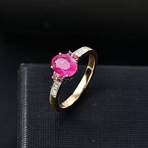Luxoro AAA Royal Ruby, Padparscha Sapphire and Diamond I2 1.60 ctw Ring in 10K Yellow Gold (Size 7.0)