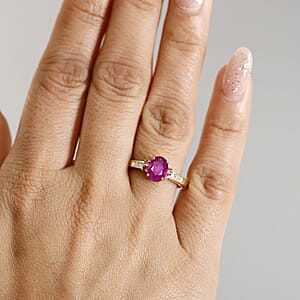 Luxoro AAA Royal Ruby, Padparscha Sapphire and Diamond I2 1.60 ctw Ring in 10K Yellow Gold (Size 7.0)