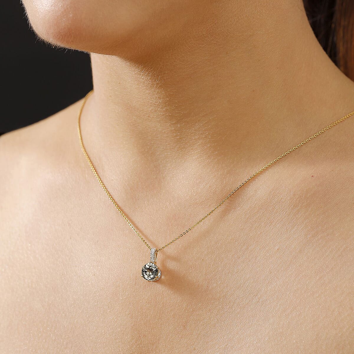 14K Yellow Gold  AAA   Turkizite ,  White Diamond  I2 Main Stone With Side Stone Pendant ,  Gold Wt. 1.8 g 2.03 ctw image number 2