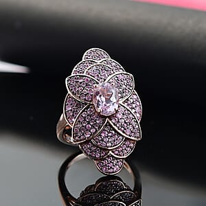 D'Joy Martha Rocha Kunzite, Madagascar Pink Sapphire Dahlia Floral Ring in 18K Vermeil RG Over Sterling Silver 3.80 ctw (Size 10.0)