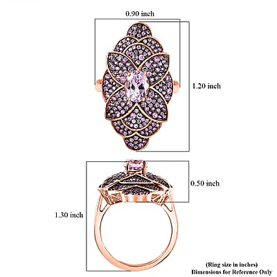 D'Joy Martha Rocha Kunzite, Madagascar Pink Sapphire Dahlia Floral Ring in 18K Vermeil RG Over Sterling Silver 3.80 ctw (Size 10.0)