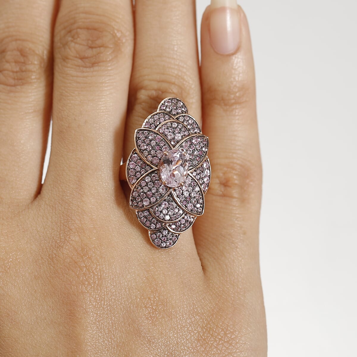Premium Martha Rocha Kunzite and Madagascar Pink Sapphire 3.80 ctw Dahlia Floral Ring in 18K Vermeil Rose Gold Over Sterling Silver (Size 9.0) image number 2