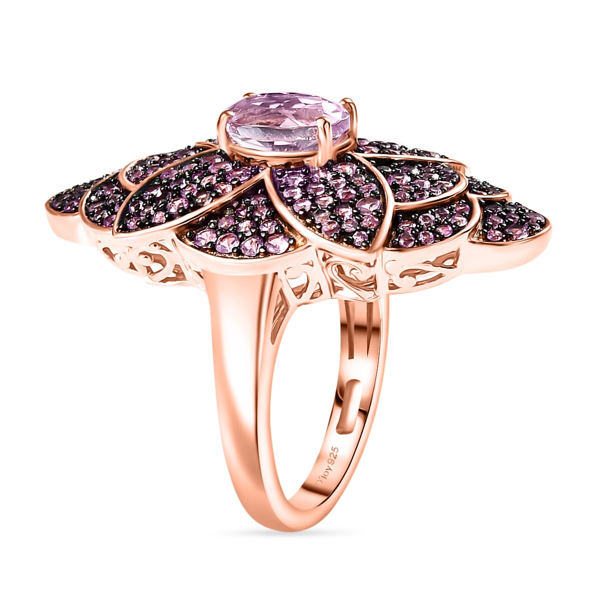 Premium Martha Rocha Kunzite and Madagascar Pink Sapphire 3.80 ctw Dahlia Floral Ring in 18K Vermeil Rose Gold Over Sterling Silver (Size 9.0) image number 3