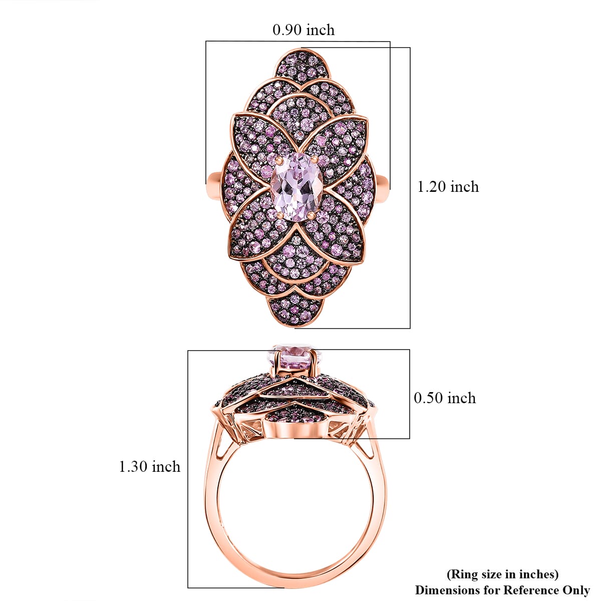 Premium Martha Rocha Kunzite and Madagascar Pink Sapphire 3.80 ctw Dahlia Floral Ring in 18K Vermeil Rose Gold Over Sterling Silver (Size 9.0) image number 5