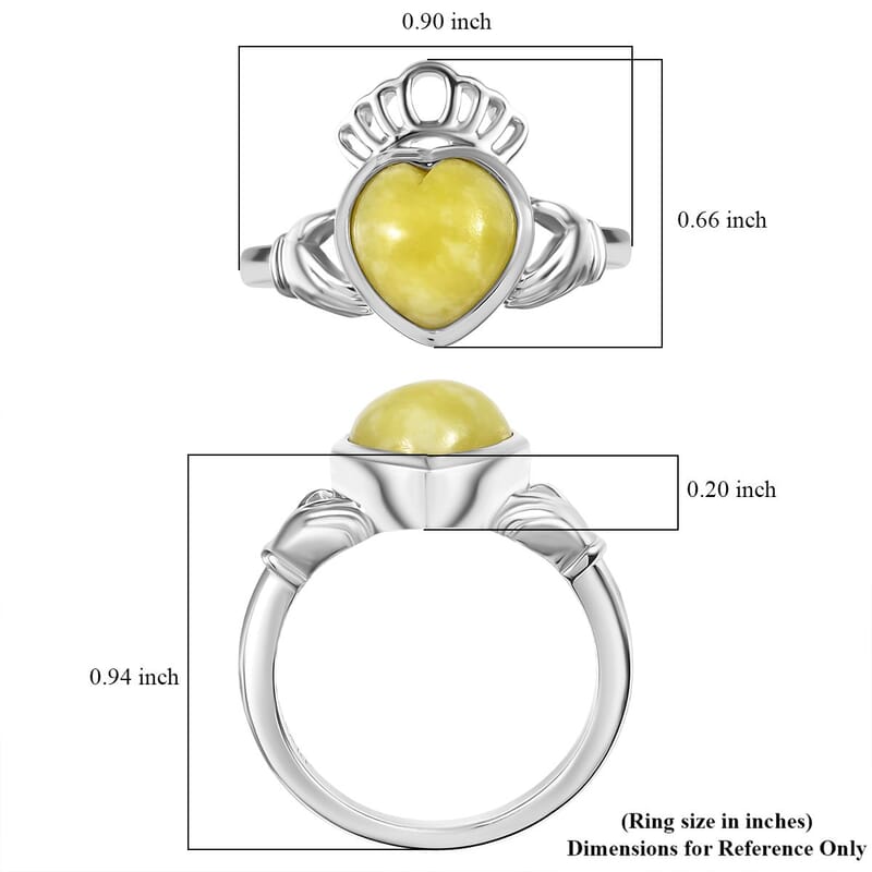 D'Joy Connemara Marble 2.80 ctw Claddagh Ring in Rhodium Over Sterling Silver (Size 10.0)