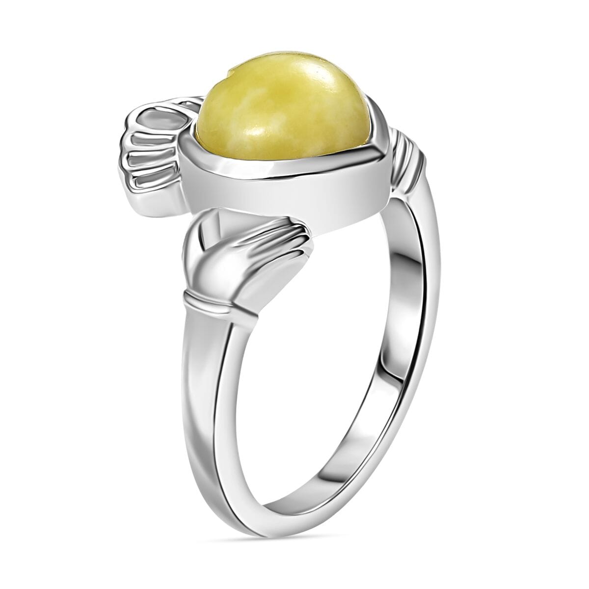 Connemara Marble 2.80 ctw Claddagh Ring in Rhodium Over Sterling Silver (Size 11.0) image number 3