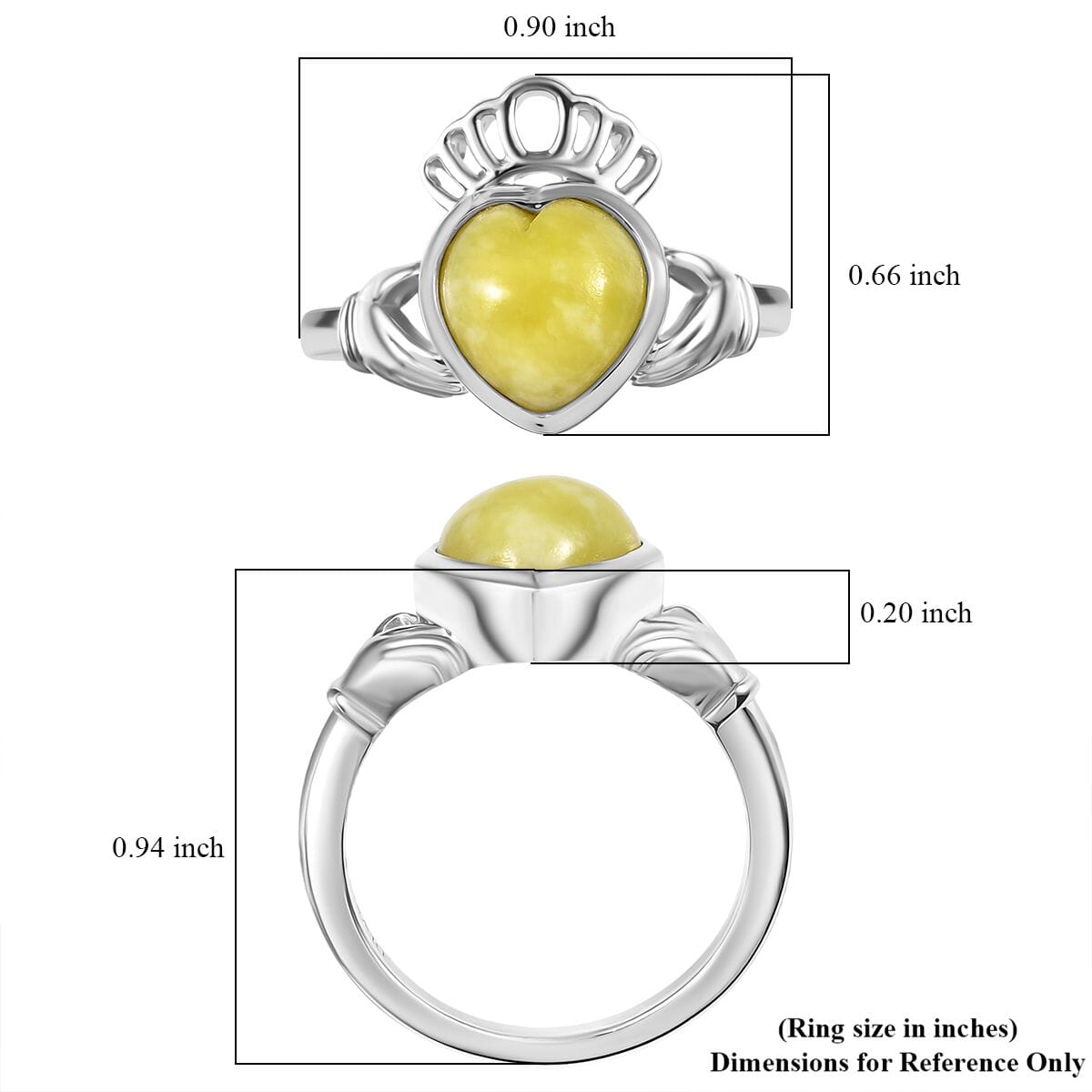Connemara Marble 2.80 ctw Claddagh Ring in Rhodium Over Sterling Silver (Size 11.0) image number 5