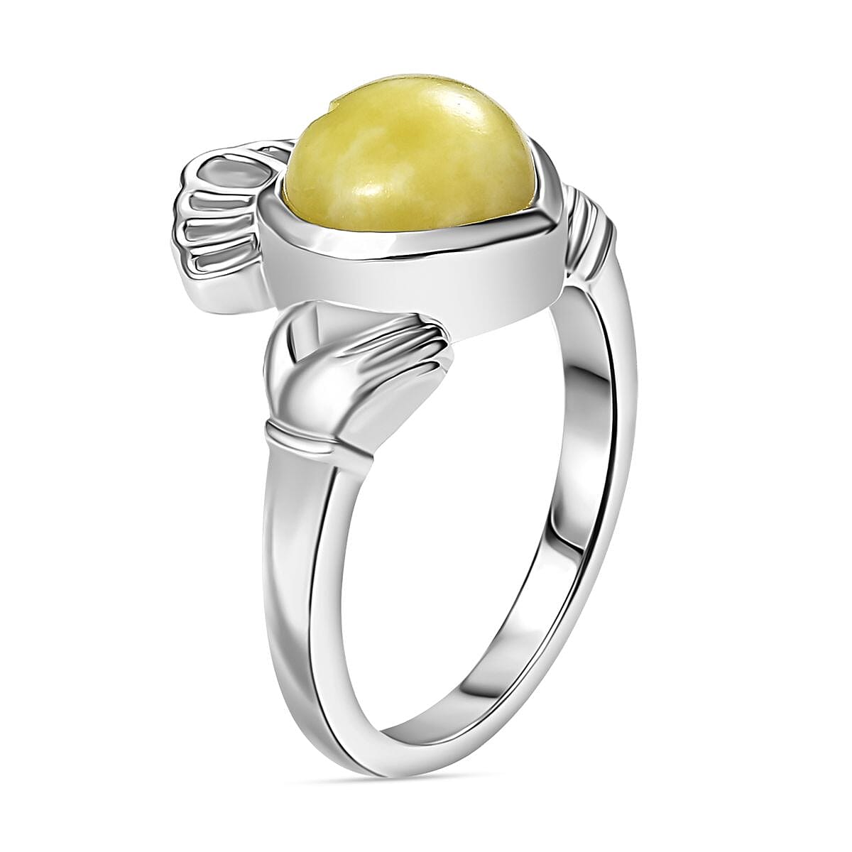 D'Joy Connemara Marble 2.80 ctw Claddagh Ring in Rhodium Over Sterling Silver (Size 8.0) image number 3