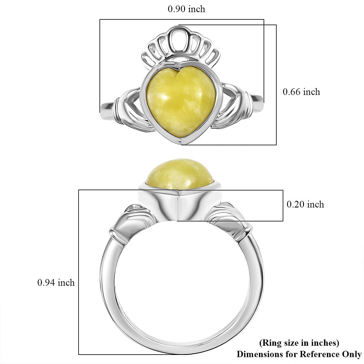 D'Joy Connemara Marble 2.80 ctw Claddagh Ring in Rhodium Over Sterling Silver (Size 8.0) image number 5