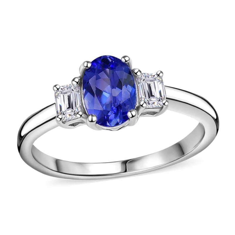 Premium Tanzanite and Luxuriant Lab Grown Diamond (VS) 1.30 ctw Statement Ring in Rhodium Over Sterling Silver (Size 10.0)