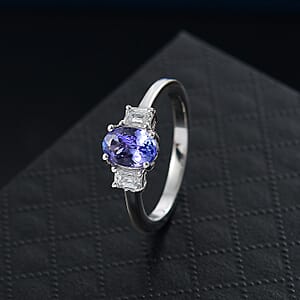 Premium Tanzanite and Luxuriant Lab Grown Diamond (VS) 1.30 ctw Statement Ring in Rhodium Over Sterling Silver (Size 10.0)