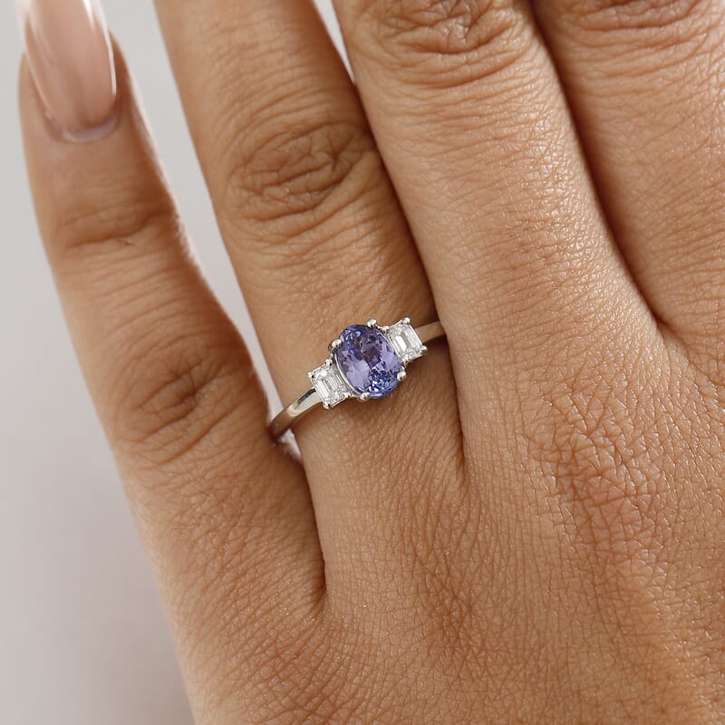 Premium Tanzanite and Luxuriant Lab Grown Diamond (VS) 1.30 ctw Statement Ring in Rhodium Over Sterling Silver (Size 10.0)