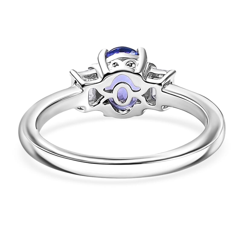 Premium Tanzanite and Luxuriant Lab Grown Diamond (VS) 1.30 ctw Statement Ring in Rhodium Over Sterling Silver (Size 10.0)