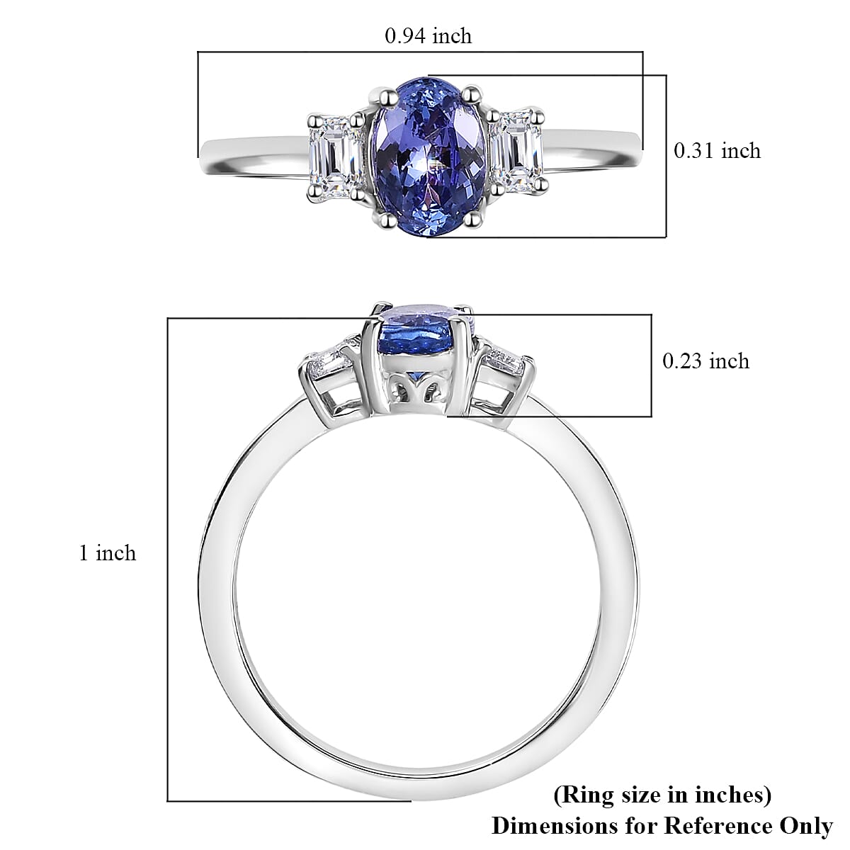 Premium Tanzanite, Luxuriant Lab Grown Diamond (0.25 cts) Ring in Rhodium Over Sterling Silver (Size 10.0) 1.30 ctw image number 5
