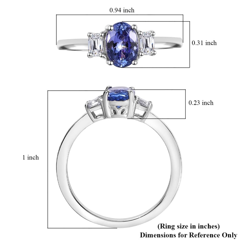 Premium Tanzanite and Luxuriant Lab Grown Diamond (VS) 1.30 ctw Statement Ring in Rhodium Over Sterling Silver (Size 10.0)