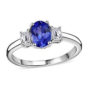 Premium Tanzanite and Luxuriant Lab Grown Diamond (VS) 1.30 ctw Statement Ring in Rhodium Over Sterling Silver (Size 6.0)