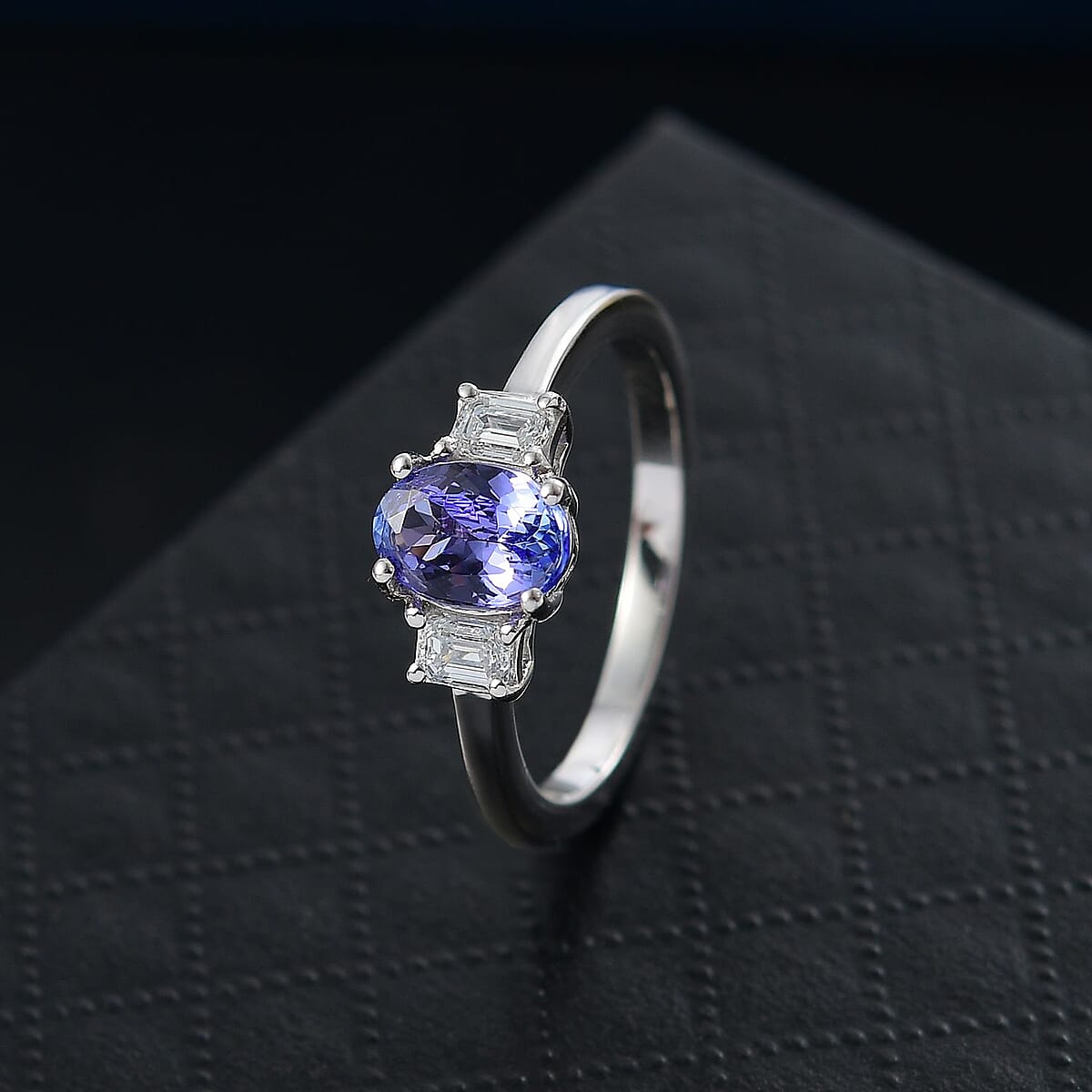 Premium Tanzanite and Luxuriant Lab Grown Diamond (VS) 1.30 ctw Statement Ring in Rhodium Over Sterling Silver (Size 7.0) image number 1
