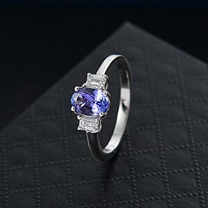 Premium Tanzanite and Luxuriant Lab Grown Diamond (VS) 1.30 ctw Statement Ring in Rhodium Over Sterling Silver (Size 7.0)