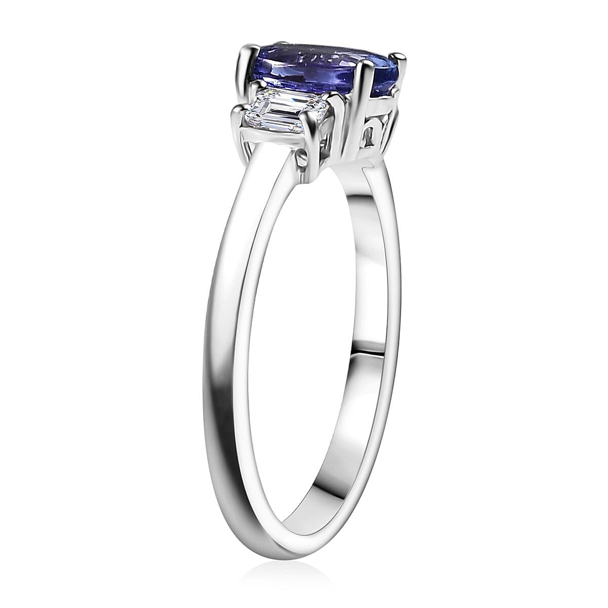 Premium Tanzanite and Luxuriant Lab Grown Diamond (VS) 1.30 ctw Statement Ring in Rhodium Over Sterling Silver (Size 7.0) image number 3