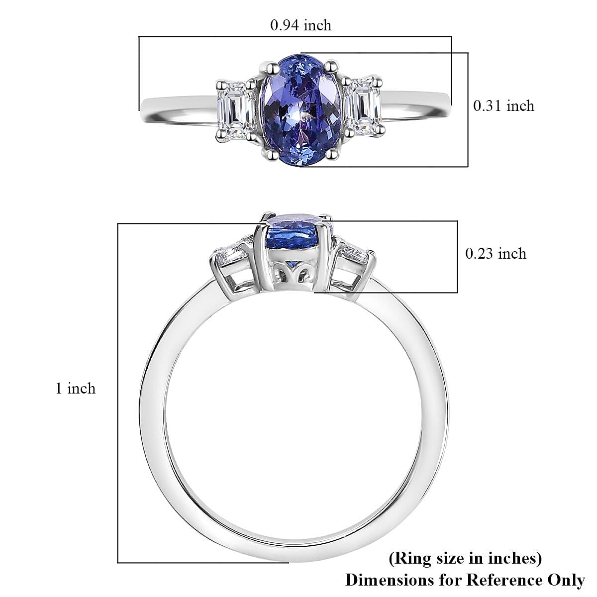 Premium Tanzanite and Luxuriant Lab Grown Diamond (VS) 1.30 ctw Statement Ring in Rhodium Over Sterling Silver (Size 8.0) image number 5