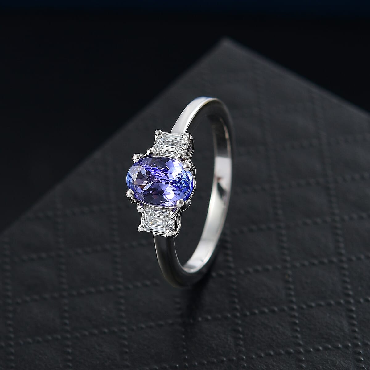Premium Tanzanite and Luxuriant Lab Grown Diamond (VS) 1.30 ctw Statement Ring in Rhodium Over Sterling Silver (Size 9.0) image number 1