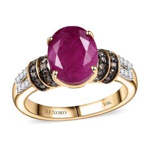 Luxoro AAA Montepuez Ruby, Boyaca Colombian Emerald, Natural Champagne and White Diamond I2 4.75 ctw Crimson Luxe Ring in 10K Yellow Gold (Size  7.0)
