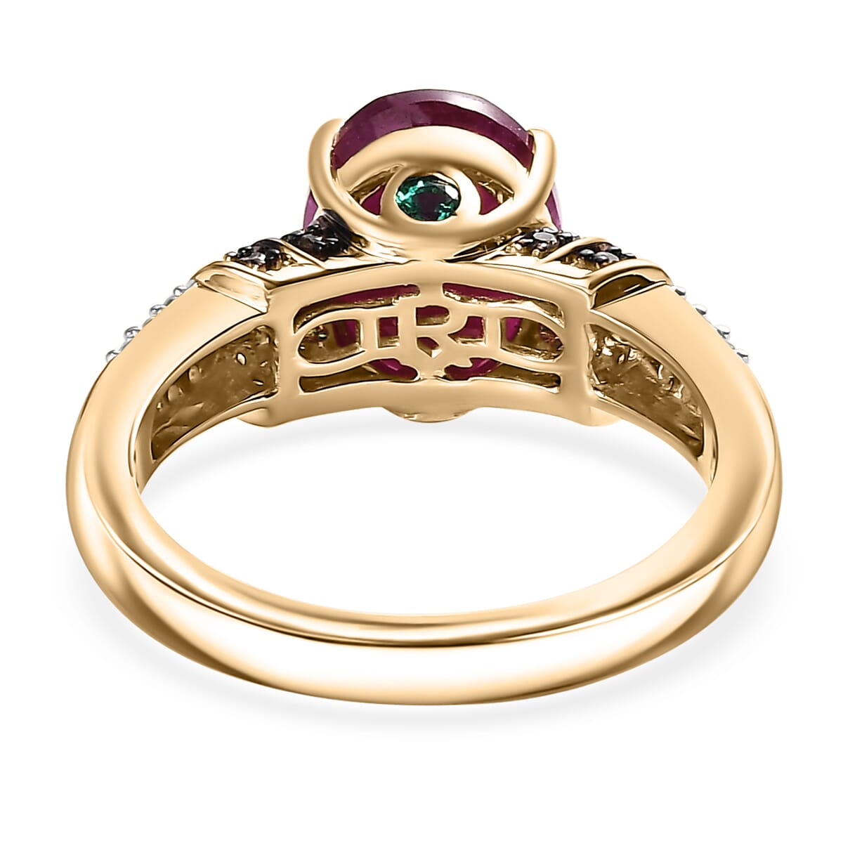 Luxoro AAA Montepuez Ruby, Boyaca Colombian Emerald, Natural Champagne and White Diamond I2 4.75 ctw Crimson Luxe Ring in 10K Yellow Gold (Size  9.0) image number 4