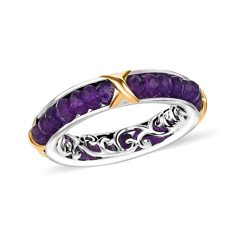 EverTrue African Amethyst 5.00 ctw Criss Cross Ring in 18K YG Plated and Platinum Bond (Size 10.0)