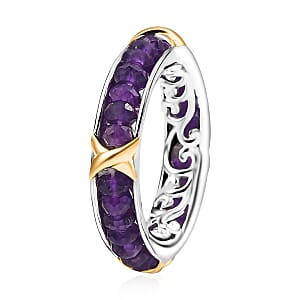 EverTrue African Amethyst 5.00 ctw Criss Cross Ring in 18K YG Plated and Platinum Bond (Size 10.0)