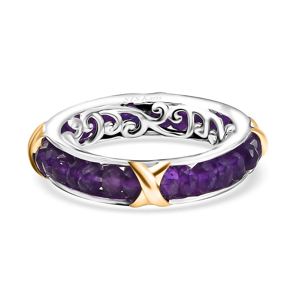 EverTrue African Amethyst 5.00 ctw Criss Cross Ring in 18K YG Plated and Platinum Bond (Size 10.0)