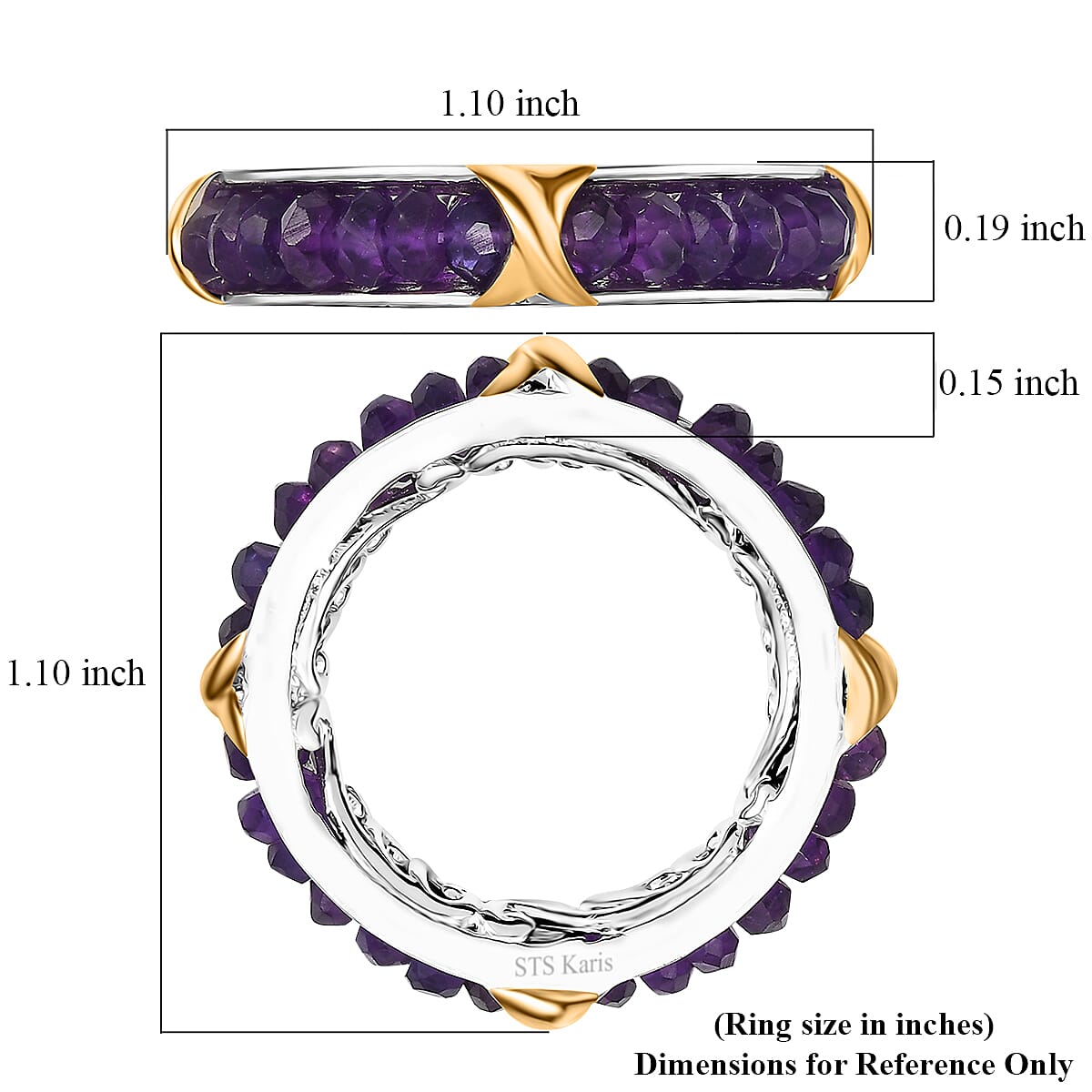 EverTrue African Amethyst 5.00 ctw Criss Cross Ring in 18K YG Plated and Platinum Bond (Size 10.0)