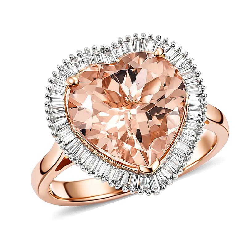 14K Rose Gold AAA Marropino Morganite, Diamond (G-H, I2) Heart Ring (Size 17.0) 5.40 ctw