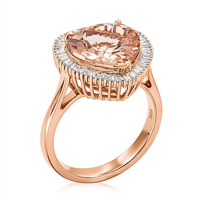 14K Rose Gold AAA Marropino Morganite, Diamond (G-H, I2) Heart Ring (Size 17.0) 5.40 ctw