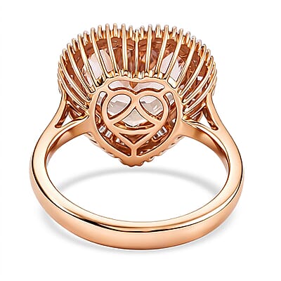 14K Rose Gold AAA Marropino Morganite, Diamond (G-H, I2) Heart Ring (Size 17.0) 5.40 ctw