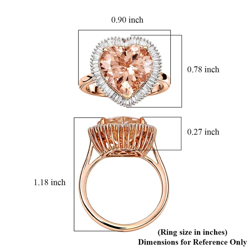 14K Rose Gold AAA Marropino Morganite, Diamond (G-H, I2) Heart Ring (Size 17.0) 5.40 ctw
