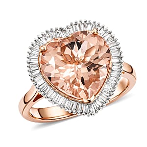 14K Rose Gold AAA Marropino Morganite, Diamond (G-H, I2) Heart Ring (Size 18.0) 5.40 ctw