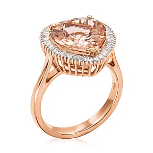14K Rose Gold AAA Marropino Morganite, Diamond (G-H, I2) Heart Ring (Size 18.0) 5.40 ctw
