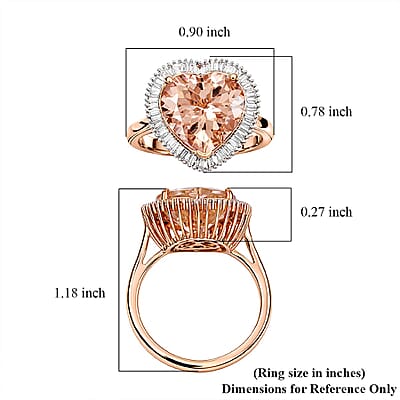 14K Rose Gold AAA Marropino Morganite, Diamond (G-H, I2) Heart Ring (Size 17.0) 5.40 ctw